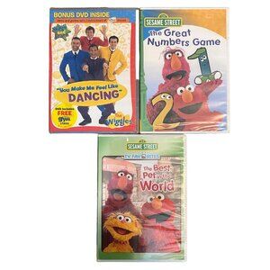 Lot of 3 Young Kids Toddler DVDs Sesame Street Great Numbers Game The Wiggles